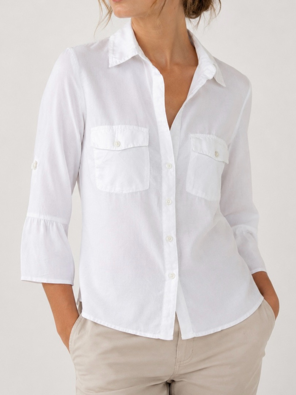 James Perse Contrast Panel Shirt White Slub Cotton Quiet Luxury Blouse 1